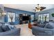 Comfortable living room featuring stylish blue walls, plush seating, and a modern entertainment center at 189 Fesperman Cir, Troutman, NC 28166