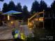 Backyard at dusk showing deck, above-ground pool, and manicured lawn at 240 China Grove Rd, China Grove, NC 28123