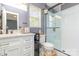 Bathroom featuring marble vanity, new toilet and stand-up shower at 2636 Forest Grove Ct, Charlotte, NC 28269