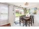 Bright dining area with a sliding glass door to backyard and a wooden dining set at 2636 Forest Grove Ct, Charlotte, NC 28269