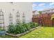 Lush backyard garden featuring a variety of plants with a stepping stone walkway and a wooden fence at 2636 Forest Grove Ct, Charlotte, NC 28269
