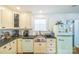 Kitchen area with light cabinetry, stainless steel sink and fixtures, and retro refrigerator at 432 4Th Street Sw Pl, Hickory, NC 28602