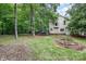 Spacious backyard with mature trees and landscaping surrounding the home at 4716 Heatherton Pl, Charlotte, NC 28270