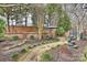 Private backyard with a stone water feature, brick walls, and manicured greenery at 5721 Ballinard Ln, Charlotte, NC 28277