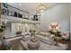 Open-concept living room featuring high ceilings, a second-story loft, and elegant decor at 5721 Ballinard Ln, Charlotte, NC 28277
