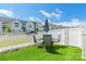 Cozy backyard featuring artificial grass, a dining set, and a well-maintained white fence for added privacy at 651 Melville Dr, Rock Hill, SC 29732