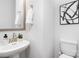 Modern half-bathroom with a sleek vanity, elegant mirror, and contemporary fixtures at 737 Oak St, Charlotte, NC 28214