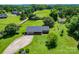 This aerial view showcases the home's lush, green lawn and mature trees at 801 Witmore Rd, Wingate, NC 28174