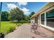 Enjoy outdoor living on this backyard patio with chairs, landscaping, and yard at 801 Witmore Rd, Wingate, NC 28174