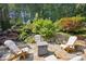 Outdoor fire pit area featuring comfortable seating and lush landscaping at 9184 Greenwood Rd, Terrell, NC 28682