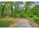 Lush backyard featuring mature trees and lawn, providing a private and serene outdoor space at 123 N Poston St, Shelby, NC 28150