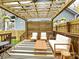 Cozy back deck with modern furniture and a decorative pergola with hanging plants at 2518 Pinckney Ave, Charlotte, NC 28205