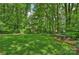Secluded backyard featuring lush green lawn and mature trees at 2600 Cloister Dr, Charlotte, NC 28211