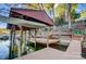 Private boat dock and lift on a calm lake at 29049 Snapper Pt, Tega Cay, SC 29708