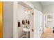 Powder room featuring a sink, mirror, and storage at 3007 Colonel Springs Way, Fort Mill, SC 29708