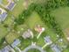 An aerial view showcases the property with mature trees, a long driveway, and a backyard with an outdoor storage shed at 3537 Heather Ln, Gastonia, NC 28056