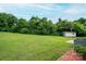 Spacious backyard with a large grassy area, storage shed, and mature trees at 3537 Heather Ln, Gastonia, NC 28056