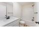 Neutral bathroom with vanity, new toilet, and shower-tub combination at 406 N Bostian St, China Grove, NC 28023