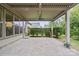 Covered back patio with stone pavers and lush greenery for outdoor living at 499 Granite Lake Ct, Denver, NC 28037