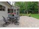 Brick patio with outdoor seating and a view of a landscaped backyard at 516 Amanda Dr, Weddington, NC 28104