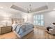 Bright main bedroom with tray ceiling, custom trim, and natural light from large windows at 5917 Bridger Ct, Charlotte, NC 28211