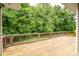 Wood deck with wooden railing overlooking lush, green trees and shrubbery at 8622 Lower Rocky River Rd, Concord, NC 28025