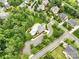 Aerial view of the neighborhood pool and surrounding trees, streets, and parking, showcasing a tranquil neighborhood setting at 12923 Plumleaf Dr, Charlotte, NC 28213