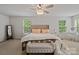 Spacious bedroom with a ceiling fan and two windows providing ample natural light at 12923 Plumleaf Dr, Charlotte, NC 28213
