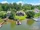 Beautiful waterfront home with private dock and lush green landscaping offering serene lakeside living at 164 Twin Sisters Ln, Mooresville, NC 28117