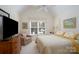 Bright bedroom featuring large window, vaulted ceiling, and quilt bedding at 258 Patterson'S Bridge None, New London, NC 28127