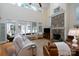 Cozy living room featuring a stone fireplace, large windows with scenic views, and comfortable seating at 258 Patterson'S Bridge None, New London, NC 28127