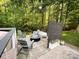 Outdoor entertaining space with a fire pit surrounded by Adirondack chairs and lush landscaping at 3314 Mara Ct, Matthews, NC 28105
