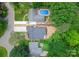 Aerial view of the property showcasing the house, pool, and surrounding greenery at 4562 Rockford Ct, Charlotte, NC 28209