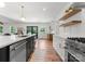 Modern kitchen featuring custom white cabinetry, hardwood floors and stainless steel appliances at 4562 Rockford Ct, Charlotte, NC 28209