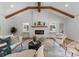 Inviting living room with a fireplace, exposed beams, and stylish décor, perfect for relaxing and entertaining at 4562 Rockford Ct, Charlotte, NC 28209