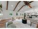 Bright living room featuring vaulted ceilings, wood beams, and modern décor at 4562 Rockford Ct, Charlotte, NC 28209