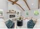 Bright living room featuring exposed beams, a fireplace, and stylish furnishings, creating a comfortable and modern living space at 4562 Rockford Ct, Charlotte, NC 28209