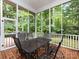 View of screened porch with metal table and chairs with fenced view to backyard at 5816 Valley Stream Trl, Waxhaw, NC 28173