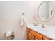 Bathroom featuring a vanity with a wood cabinet and a round mirror at 7545 Rabbit Cir, Denver, NC 28037