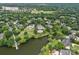Aerial view of an estate with a beautiful lake, pool and lush landscape at 8800 Covey Rise Ct, Charlotte, NC 28226