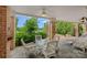 Relaxing covered patio with stylish furniture and views of lush greenery and the lake at 8800 Covey Rise Ct, Charlotte, NC 28226