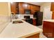 Modern kitchen featuring ample counter space, dark cabinetry, and sleek black appliances at 11867 Ridgeway Park Dr, Charlotte, NC 28277