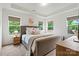 Bright bedroom with tray ceiling, large windows, and a comfortable bed with soft pillows and covers at 139 Batten Ridge Dr, Statesville, NC 28677