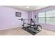 Bedroom featuring exercise equipment, ceiling fan, carpet flooring, and natural light at 1905 Yellow Daisy Dr, Matthews, NC 28104