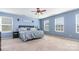 Large main bedroom with natural light, blue walls, and large comfortable bed at 1905 Yellow Daisy Dr, Matthews, NC 28104