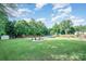 Large backyard showcasing a pool, fire pit area, and a playground, perfect for Gathering fun and outdoor activities at 205 Wingate Dr, Stanley, NC 28164