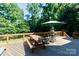 Relaxing back deck featuring a picnic table, patio set, and a shade umbrella at 2168 Sunset Cir, Fort Mill, SC 29715