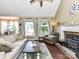 Cozy living room featuring a fireplace, comfortable seating, and large windows offering natural light and views at 2325 Perry Rd, Denver, NC 28037