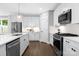 Modern kitchen featuring stainless steel appliances, white cabinetry, a spacious island, and subway tile backsplash at 2517 Marlowe Ave, Charlotte, NC 28208