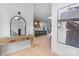 Inviting foyer with stylish decor leading into an open-concept kitchen and living area at 3822 Topsfield Rd, Charlotte, NC 28211